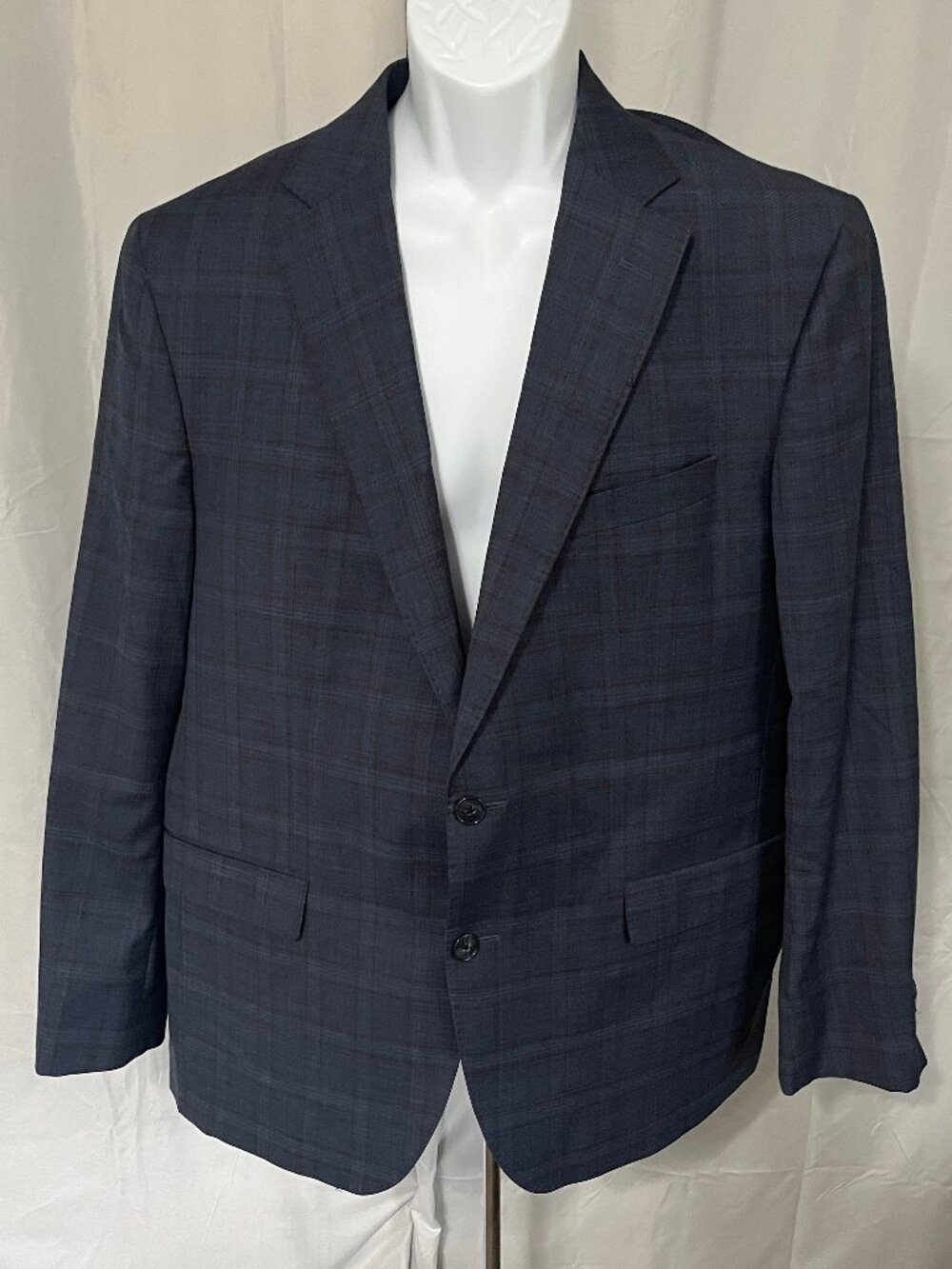 💼 Jack Victor Elite Men's Wool Sports Coat Blazer 44R Blue Plaid 👔